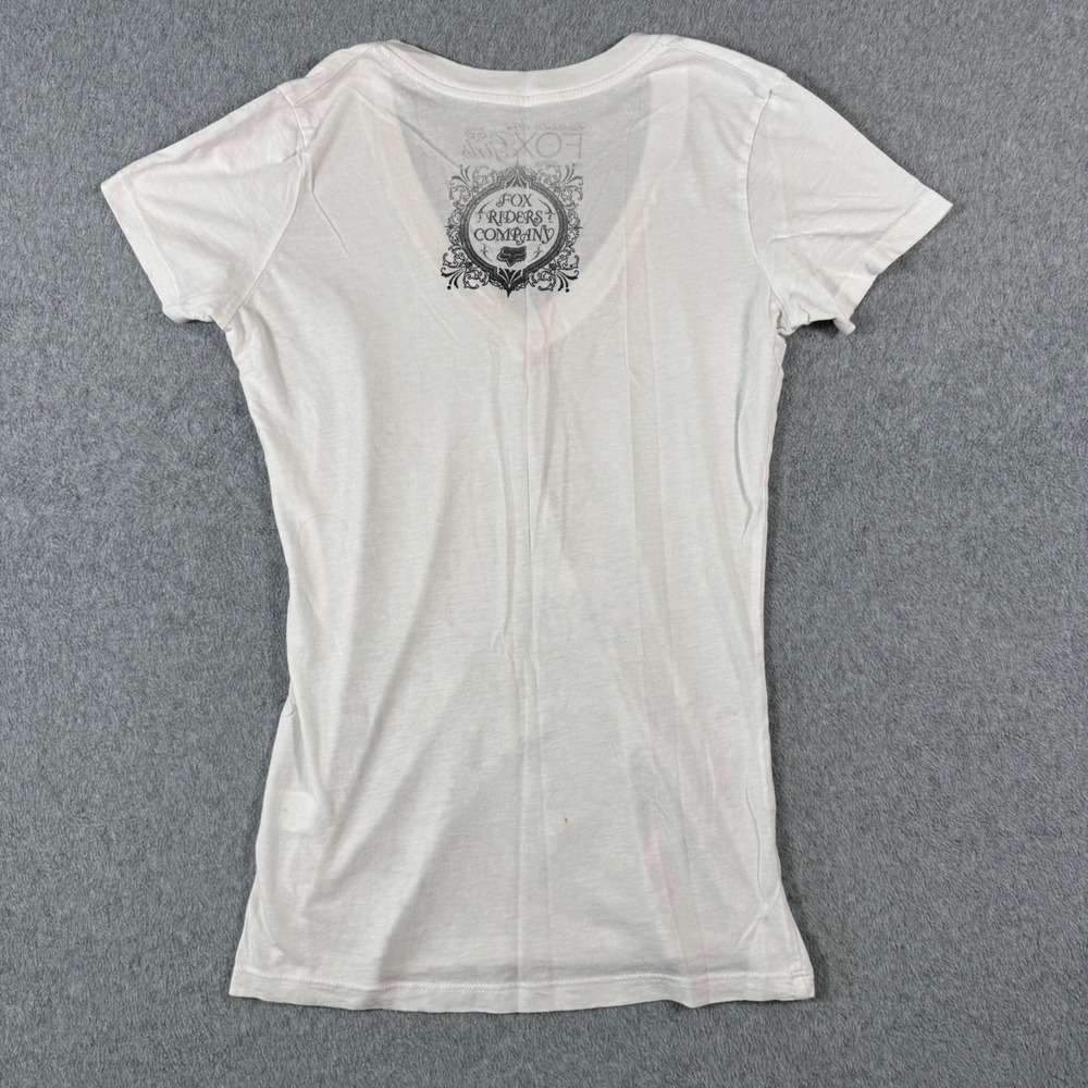 Y2K Fox Racing T-Shirt Womens White Fox Riders Company Graphic V-Neck Tee Size M - Picture 2 of 8